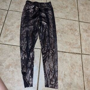 SHEIN Black Metallic Croc-Embossed Skinny Pants